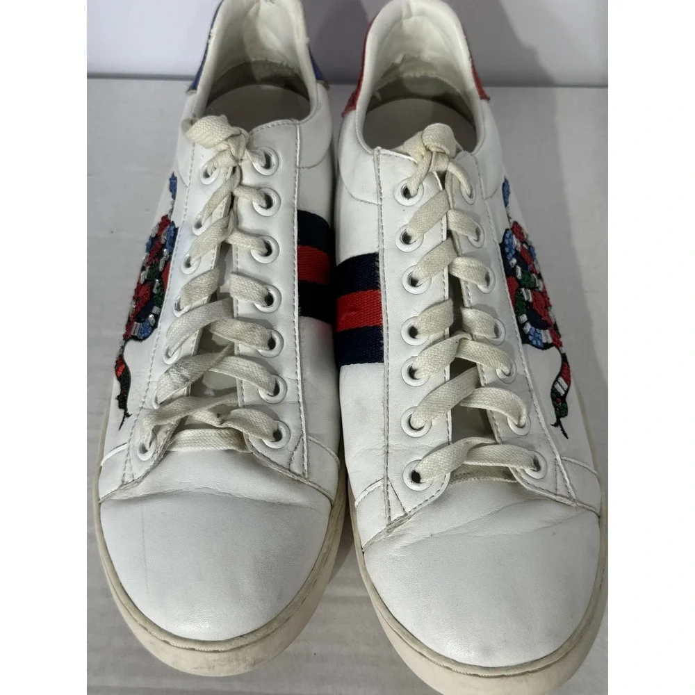 Gucci Ace Kingsnake Sneakers White Leather Men's 8.5 EU 41.5 Authentic - Picture 5 of 11